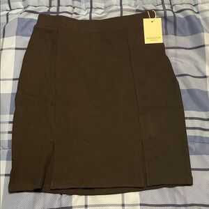 NWT Mangopop Elegant  Ribbed Black Mini Skirt XS